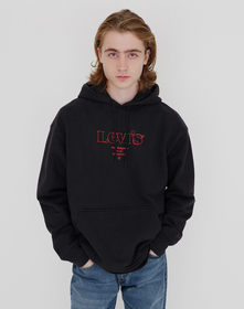 RELAXED GRAPHIC PO MV LOGO SSNL HOODIE GARMENT DYED CAVIAR