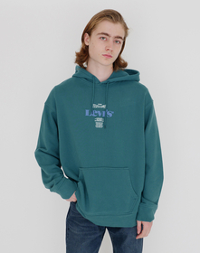 RELAXED GRAPHIC PO MV LOGO RECORD HOODIE GARMENT DYED COLONIAL BLUE