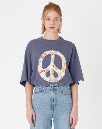 HYEIN着用 グラフィックTシャツ ブルー FLORAL PEACE SIGN