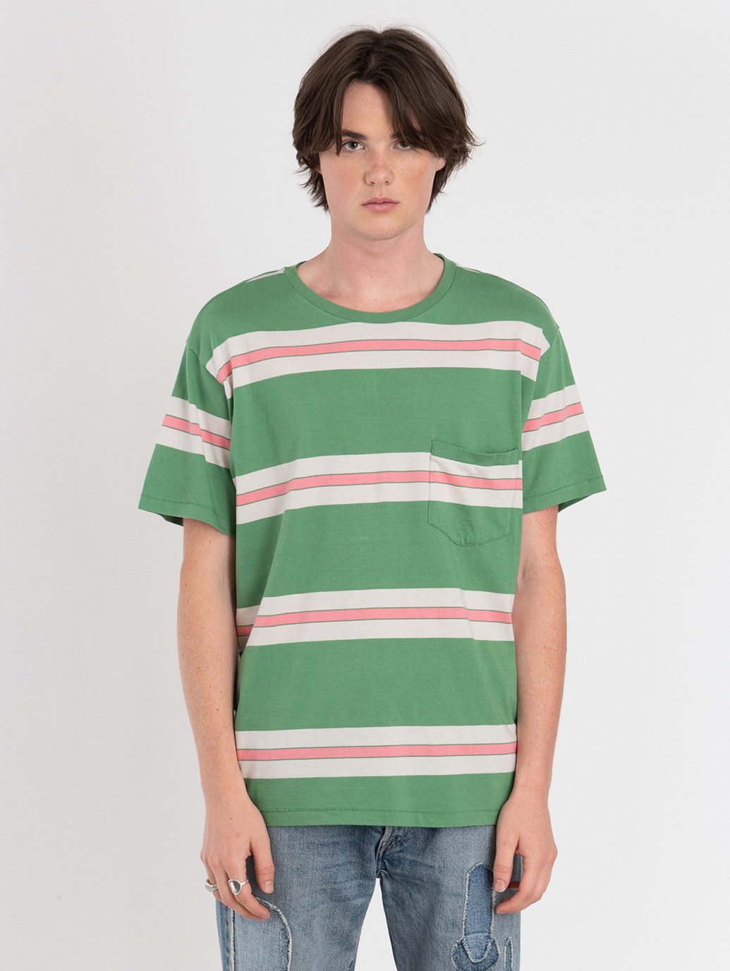 LEVI'S® VINTAGE CLOTHING 1940'S SPLIT HEM Tシャツ WATERMELON PINK GREEN CREAM